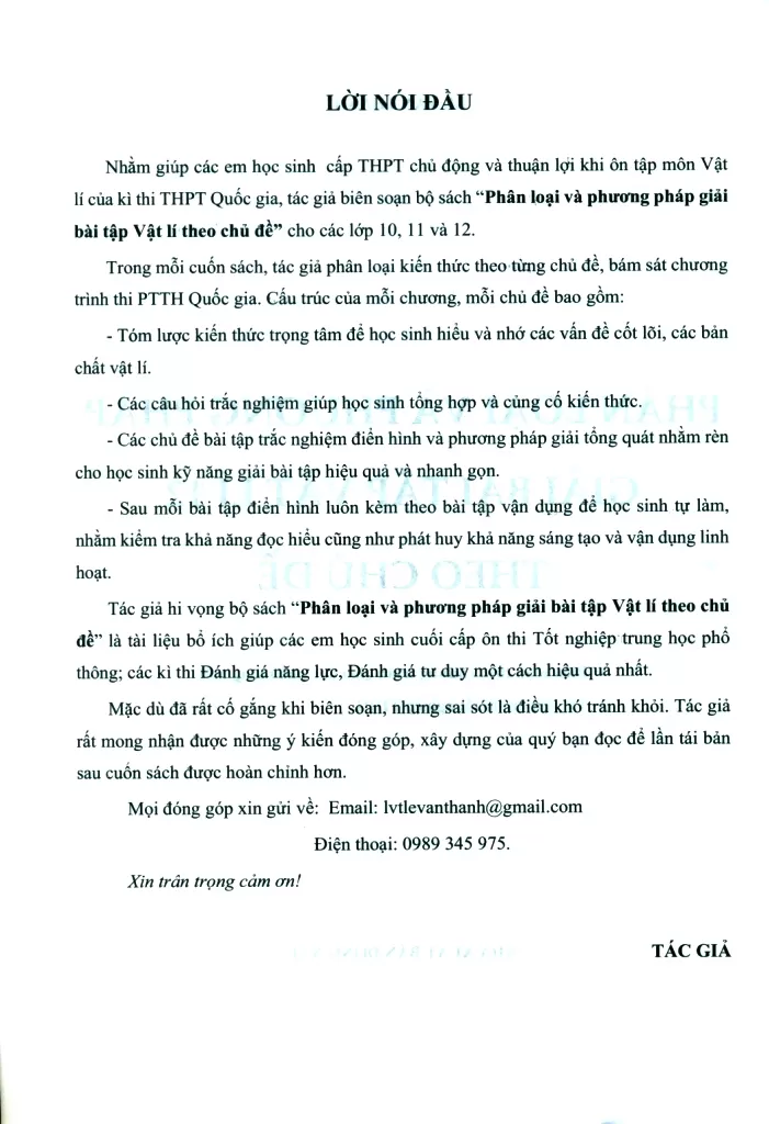 PHÂN LOẠI VÀ PHƯƠNG PHÁP GIẢI BÀI TẬP VẬT LÍ LỚP 12 THEO CHỦ ĐỀ (Tài liệu ôn thi tốt nghiệp THPT; Theo Chương trình GDPT mới)